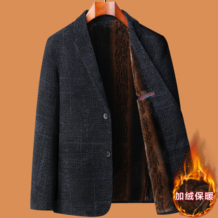 中老年人保暖西服爷爷衣服 男新款 爸爸秋冬装 外套中年加绒加厚西装