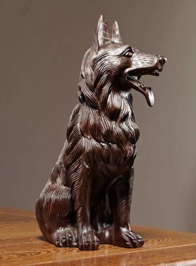 黑檀木质狗摆件红木n雕刻十二生肖狗家居客厅办公室玄关装饰工艺