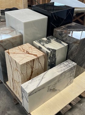 天然大理石摆件底座墩子客厅落地高低展示台装R饰立柱酒店会所花