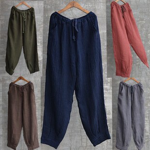 宽松麻料长裤 男休闲裤 薄夏季 针织复古中国风棉亚麻裤 麻布裤 子大码