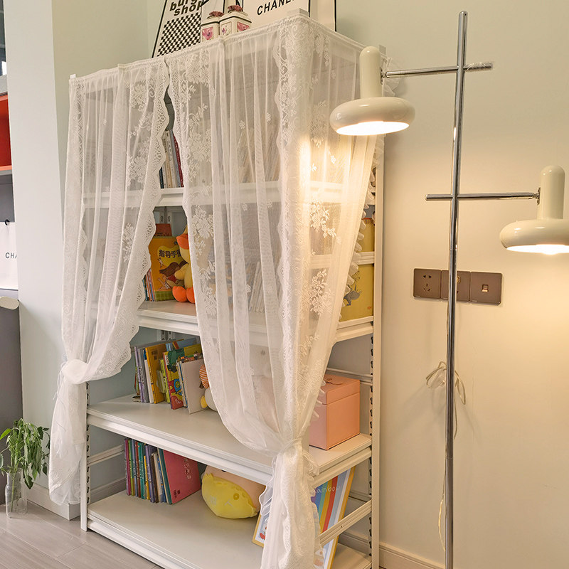 带褶子粘贴式帘子幔头货架书架防尘储物铁架遮丑帘纱帘魔术贴帘子
