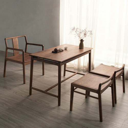 新中式黑胡桃木阳台茶桌椅组合实木小桌子侘寂风茶台小户型泡茶桌