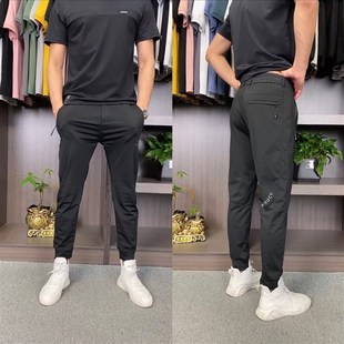 束脚裤 6605舒适冰丝弹力透气夏季 丝滑修身 薄款 简约凉爽黑色男长裤