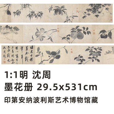 1:1明b 沈周 墨花册 真迹复制295x531cm印第安纳波利斯艺术博物