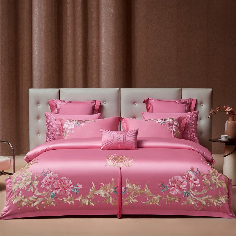 高档婚庆床上四件套全棉纯棉粉色结婚喜庆陪嫁婚房被套床单式柔软