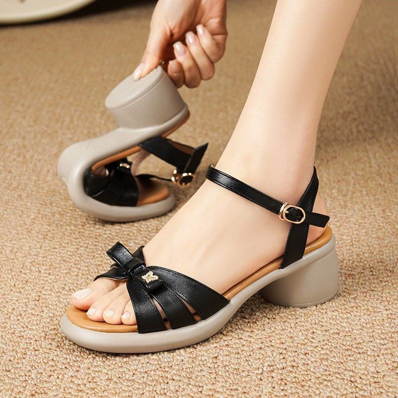 2025新款凉鞋女夏外穿不累脚高跟鞋真皮粗跟中跟软底防滑夏季女鞋,女鞋,时装凉鞋,淘宝优惠券,粉丝福利购,淘宝优惠卷