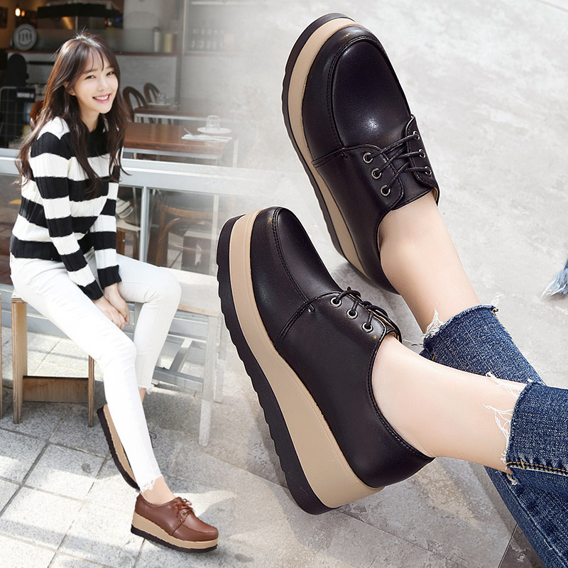 2023春秋英伦风松糕鞋厚底女鞋单鞋皮鞋坡跟平底鞋休闲鞋系带鞋女,女鞋,深口单鞋,淘宝优惠券,粉丝福利购,淘宝优惠卷