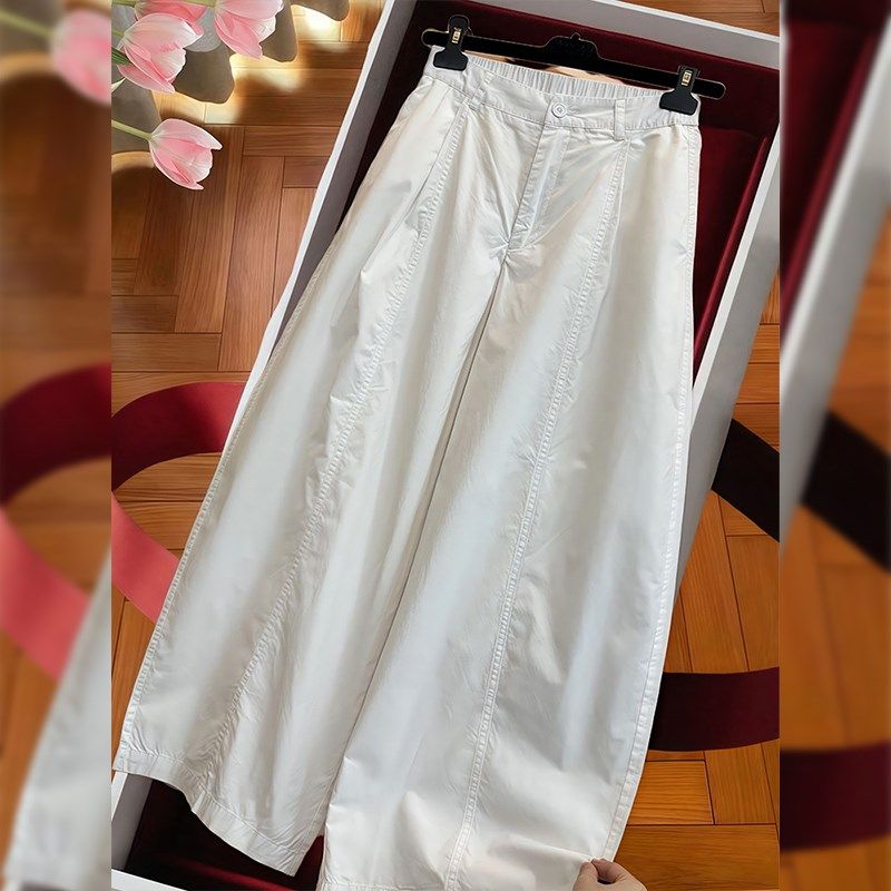 白色弯刀休闲裤女2025夏季薄款大尺码梨形身材宽松显瘦九分阔腿裤,女装/女士精品,大码裤装,淘宝优惠券,粉丝福利购,淘宝优惠卷