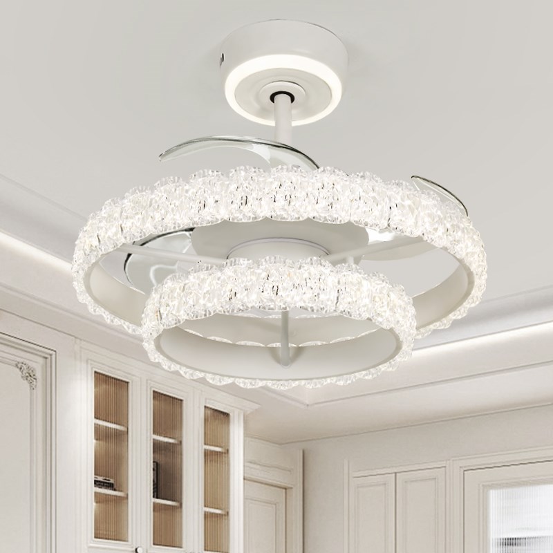 隐形风扇灯餐厅吊灯房间卧室电扇主灯具简约现代轻奢奶油风吊扇灯