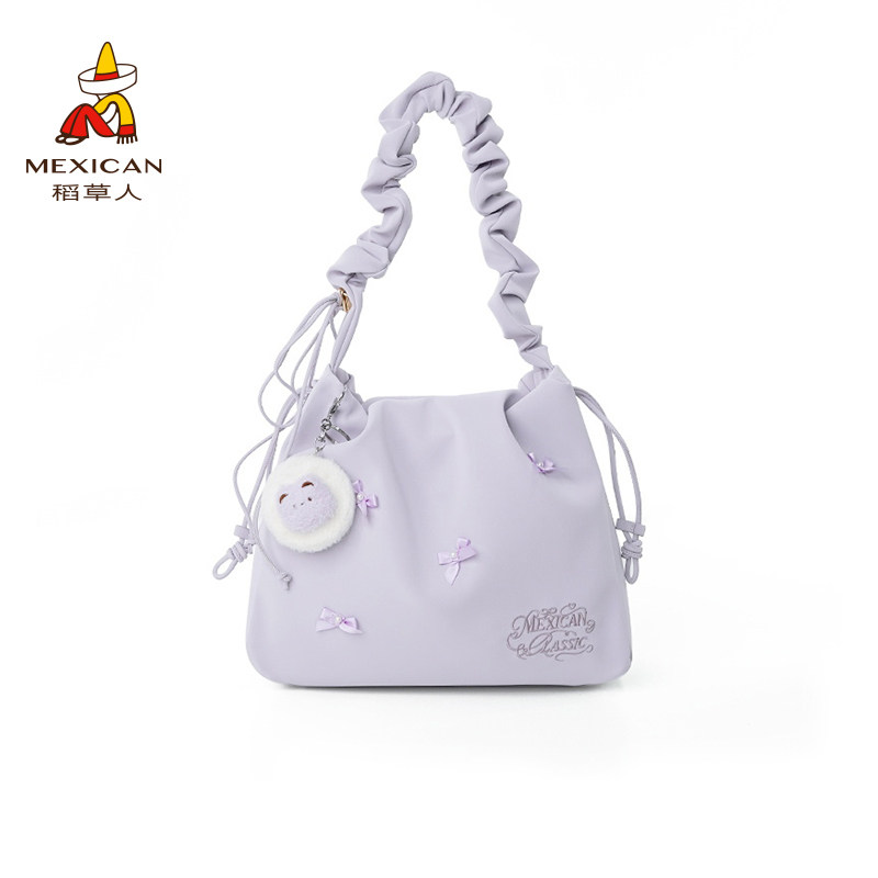 稻草人云朵腋下包春夏新款甜美褶皱包包大容量蝴蝶结托特包女包