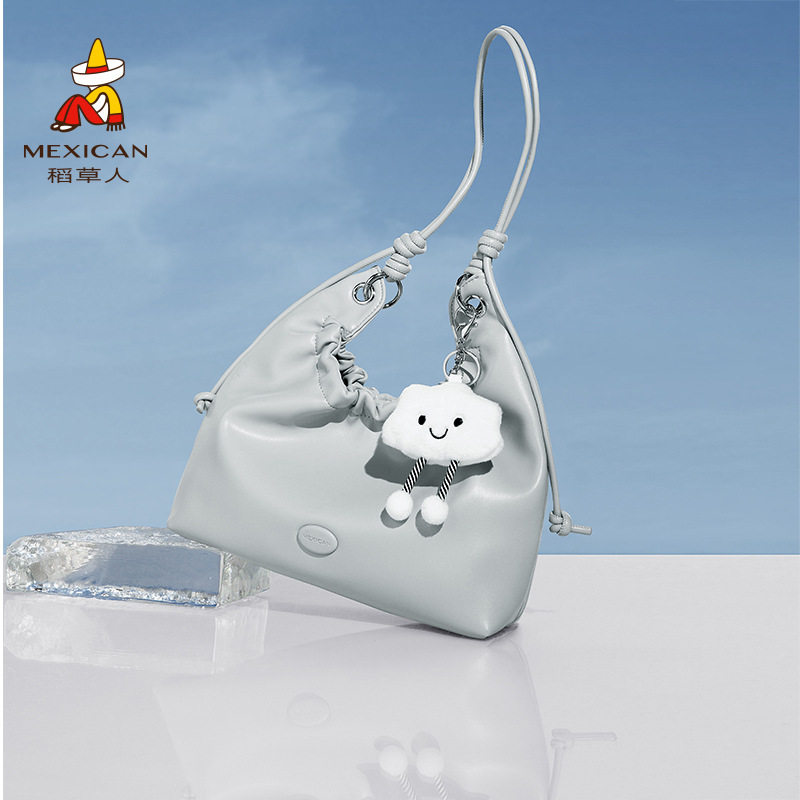 稻草人春夏新款腋下包通勤时尚单肩包斜挎包简约百搭褶皱包包女