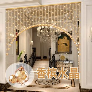 家用玄关过道卧室吊挂帘奢华装 门帘珠帘水晶隔断帘子欧式 饰免打孔