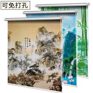 升降客厅厨房防油 伸缩简易卷帘窗帘 卫生间书房全遮光拉珠家用帘