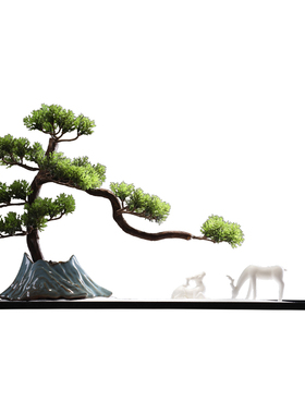 创意客厅摆件新中式玄关书房办公室桌面迎客松装饰摆设品开业送礼