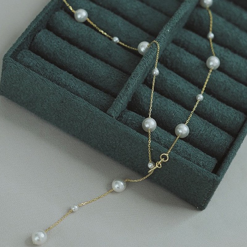 srrmhyn日韩风时尚设计钛钢几何珍珠链条项链简约个性潮吊坠网红