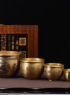 守财米缸纯黄铜聚财宝盆招财进宝百福铜缸摆件客厅存钱罐财运亨通