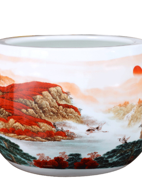 鸿运当头聚宝盆收纳盒景德镇陶瓷手绘花瓶中式客厅玄关摆件招财罐