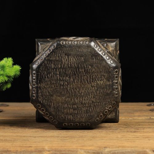 中式复古做旧青石客厅石头摆件童子佛字六边形方石墩石底座石柱