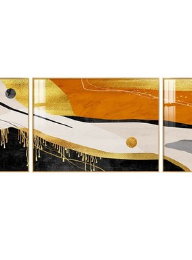 简约客厅装饰画沙发背景墙挂画抽象艺术轻奢北欧壁画橙色三联画