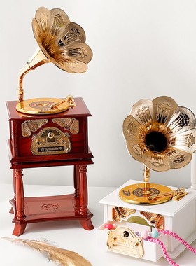 仿古古典喇叭留声机复古音乐盒 家饰摆件 创意礼物 带座架