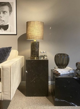 典雅风黑白根天然大理石方柱客厅酒店电视柜沙发旁样板房摆件底座