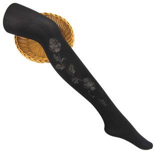 黑色丝袜防勾丝春夏秋薄款中厚连裤有提花带图案绣暗花纹身连脚女