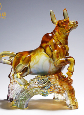 生肖牛琉璃摆件牛气冲天招财旺市办公桌面工艺品公司店铺开业礼品