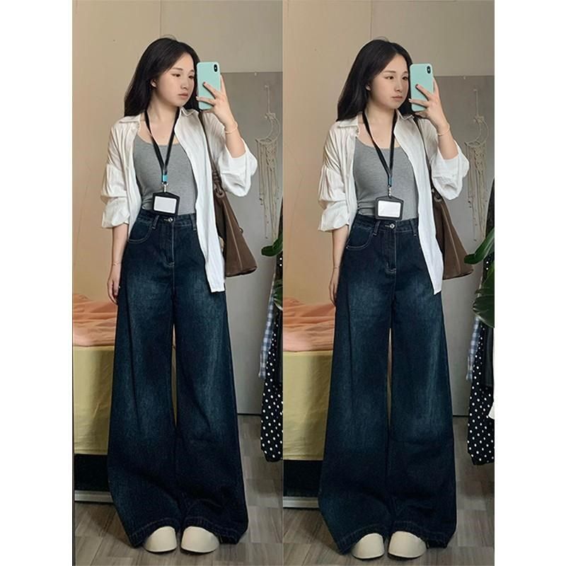 特大码女装美式复古阔腿牛仔裤女胖mm蓝色渐变设计感显瘦直筒长裤,女装/女士精品,大码裤装,淘宝优惠券,粉丝福利购,淘宝优惠卷
