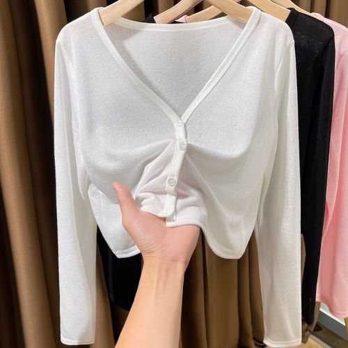 夏天薄款针织防晒开衫女纽扣小坎肩上衣冰丝小披肩吊带裙外搭罩衫