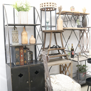 美式乡村复古做j旧实木铁艺户外多层花架花几桌椅民宿庭院花园软