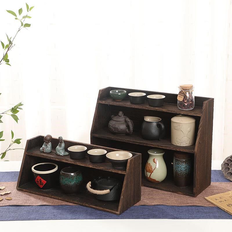 实木茶杯架中式复古茶壶摆放桌面茶具置物架收纳架壁挂博古架简约