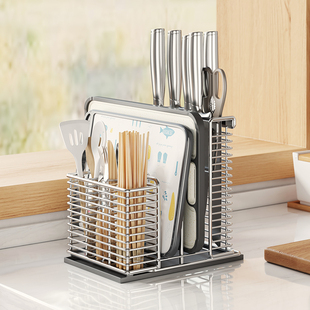 304不锈钢刀架置物架放案板刀具一体收纳架筷子筒砧板架厨房刀座