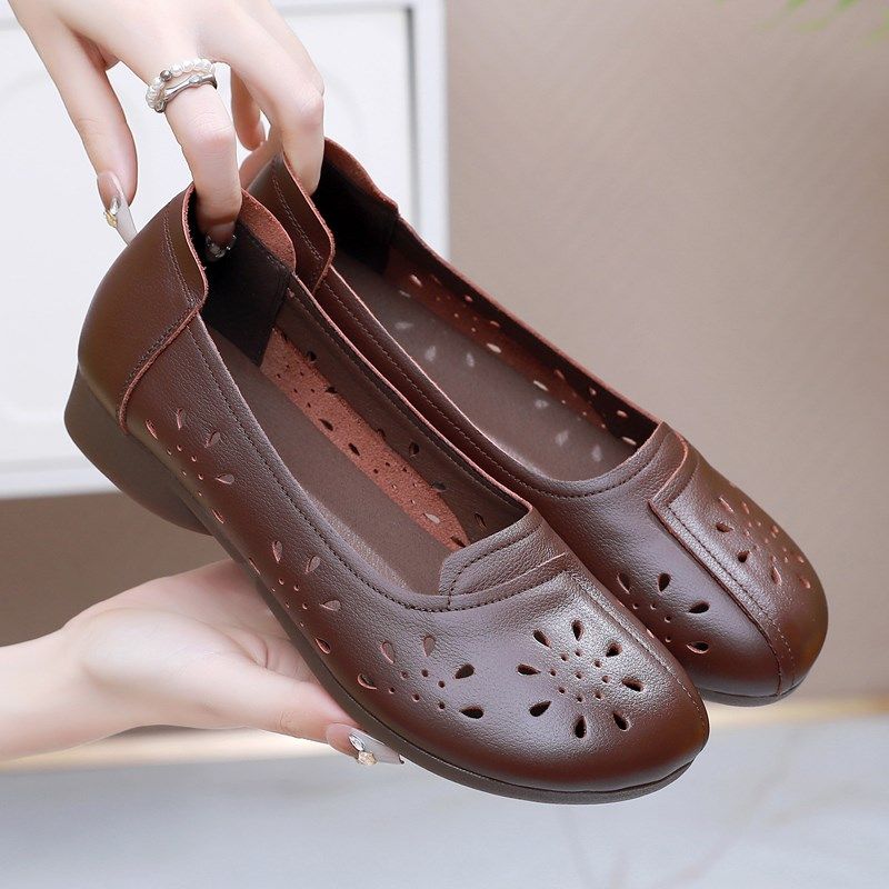 真皮牛筋底妈妈凉鞋夏季洞洞鞋中老年皮鞋女平底舒适透气镂空单鞋,女鞋,洞洞鞋,淘宝优惠券,粉丝福利购,淘宝优惠卷