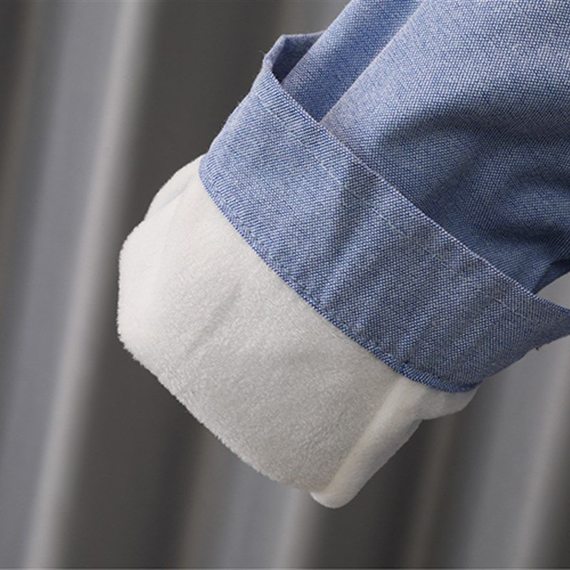 男童加绒衬衫秋冬款儿童宝宝加厚保暖衬衣洋气男孩白色长袖上衣潮