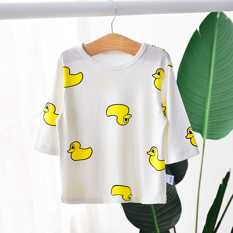 宝宝中袖上衣婴儿T恤衫男女童七分袖套头空调服宽松薄款春夏季