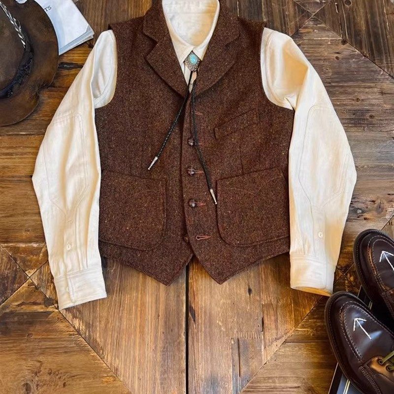 秋冬复古绅装风翻领多口袋马夹美式粗花呢彩点西装领高档商务背心,男装,常规马甲,淘宝优惠券,粉丝福利购,淘宝优惠卷