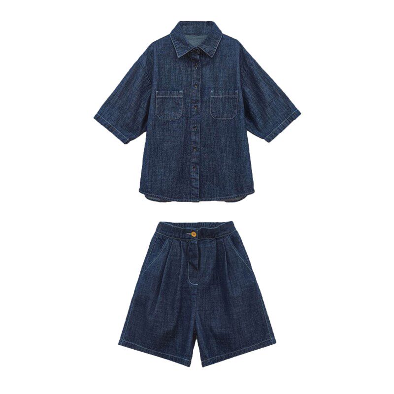童装女童牛仔套装2024夏装新款中大童短袖短裤休闲宽松衬衫两件套