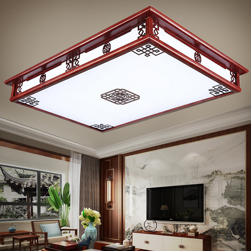 新中式实木客厅灯吸顶灯led长方形大厅灯仿古中国风灯具套餐灯饰