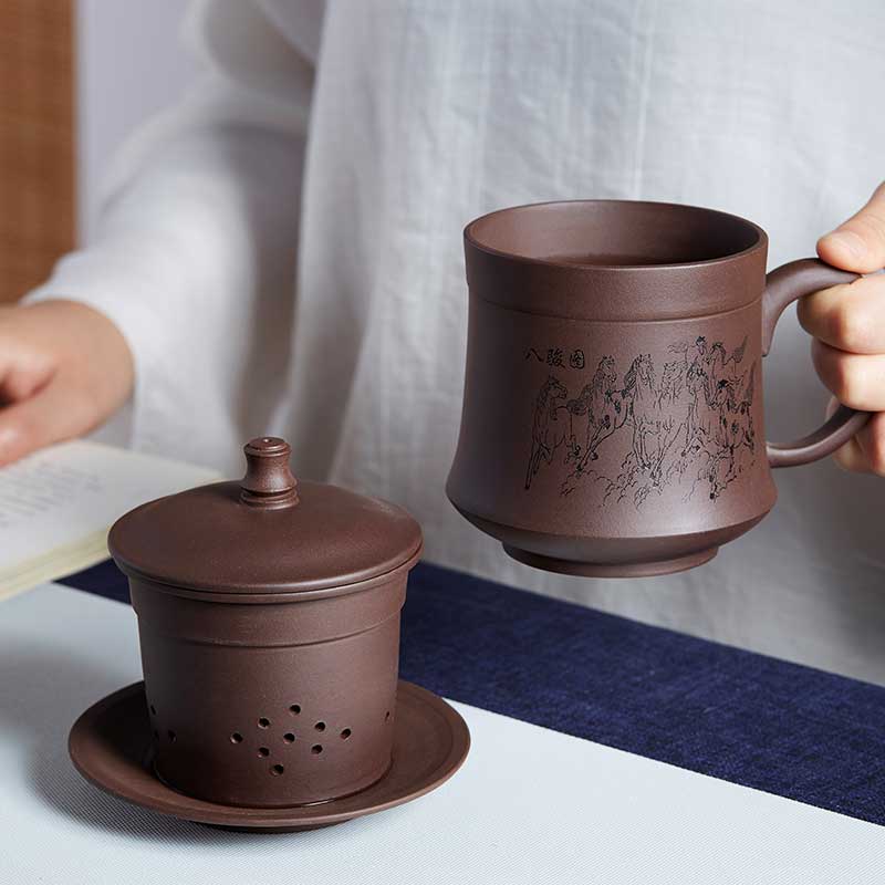 尊壶宜兴紫砂杯茶水分离泡茶杯男带内胆过滤办公盖杯陶瓷杯子茶具