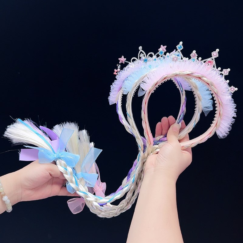 儿童假发辫子发箍女童皇冠不勒头发卡小女孩碎发可爱王冠头箍发饰