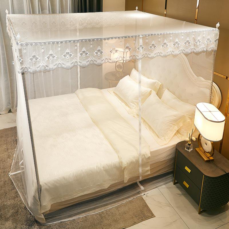 带支架蚊帐三开门落地宫廷公主蚊帐拉链方顶帐子1.5m1.8米双人床
