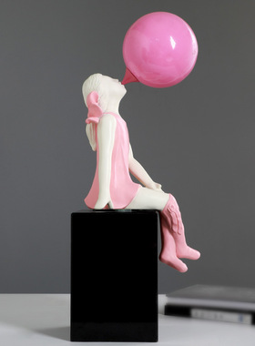 吹泡泡粉裙小女孩摆件雕塑轻奢样板房酒店大堂装饰品公仔摆设