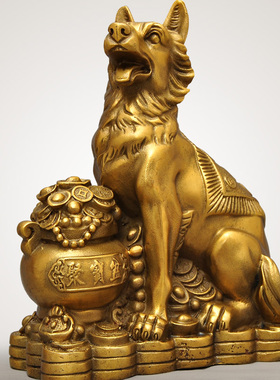 铜狗摆件家居摆设招财客厅办公室创意聚宝盆元宝狗工艺品开业礼品