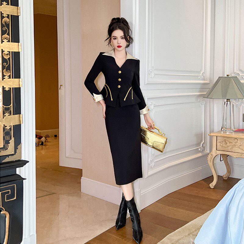 御姐风职业套装2024秋冬新款女装气质名媛显瘦上衣半身裙子两件套