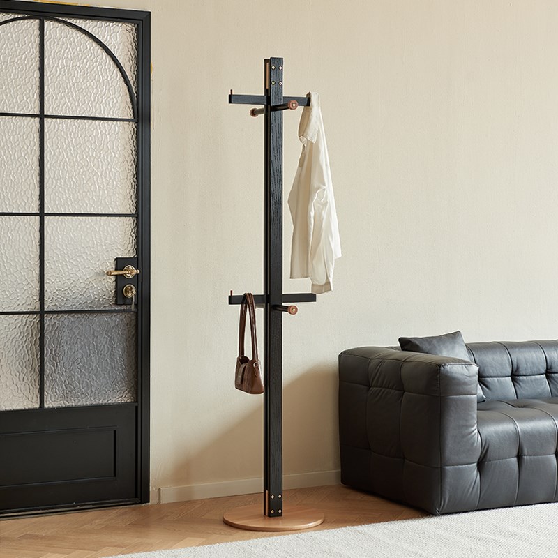 实木衣帽架家用卧室转角置物架客厅进门衣服架黑色落地立杆挂衣架