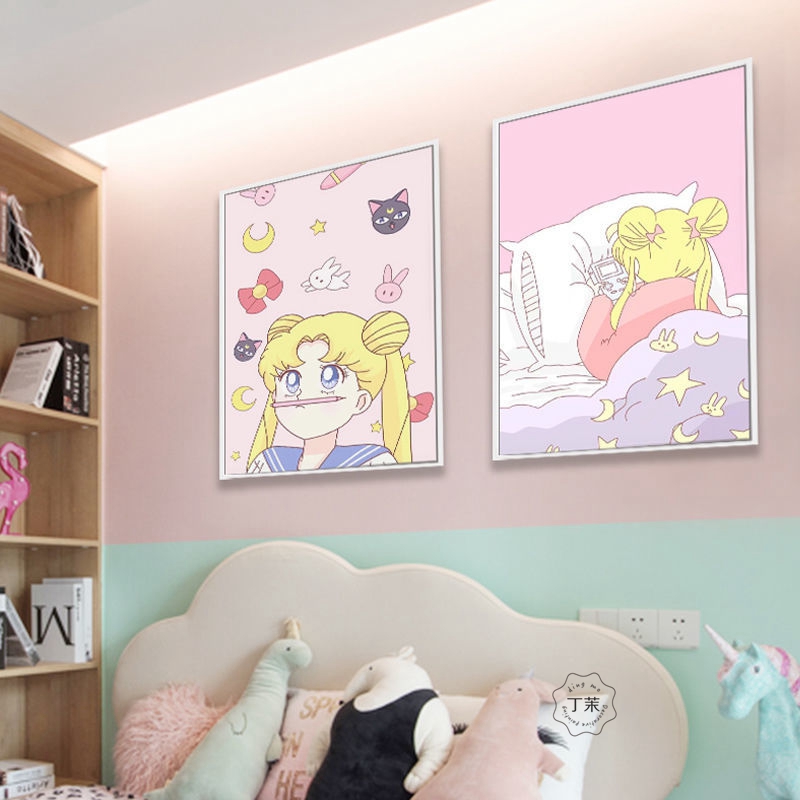 美少女战士装饰画卡通粉色卧室儿童房壁画月野兔卧室书房床头挂画图片