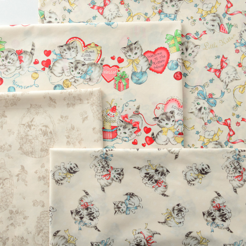 60支精梳纯棉卡通猫咪布衣服裙子童装Lolita手工平纹猫星全棉面料