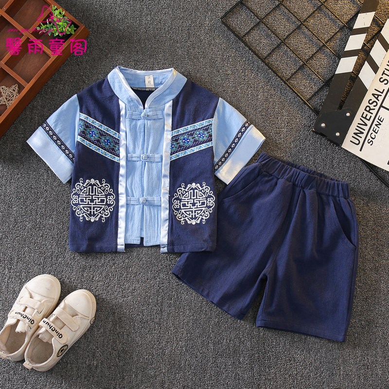 壮族苗族服装男童广西三月三儿童演出服传统古装少数民族舞蹈表演