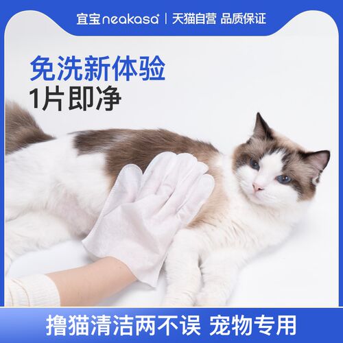 宜宝宠物免洗手套湿巾专用猫咪清洁狗狗干洗用品洗澡除臭猫用纸巾