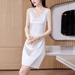 白色缎面蕾丝吊带背心连衣裙女夏季2024新款夏装女士内搭外穿裙子